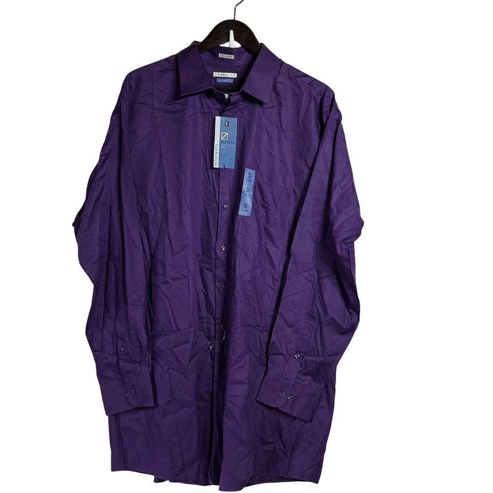 VAN HEUSEN Mens Purple Tall Dress‎ Shirt Lux Sateen 18.5 Neck 35-36 Sleeve NWT